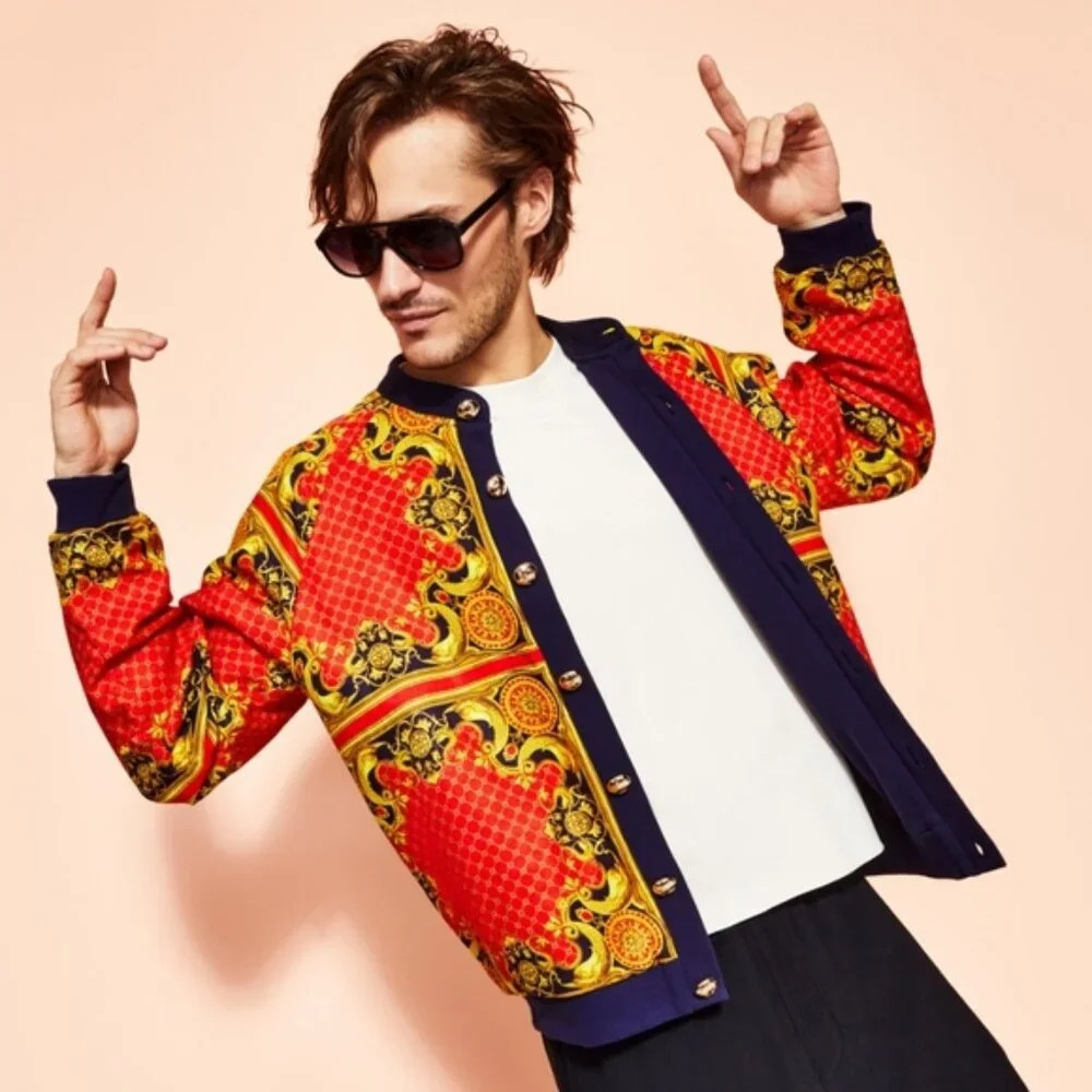 Royalty By Maluma Men's Reversible Multicolor Kaleidoscope Bomber Jacket Medium.